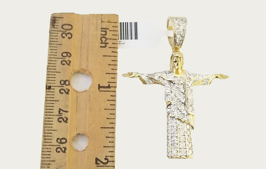 10K Yellow Gold Real Diamond Jesus Cross Pendent Charm Religious Holy