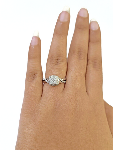 REAL 10k White Gold Diamond Ring 0.75 CT Square Shaped Ladies Engagement Wedding