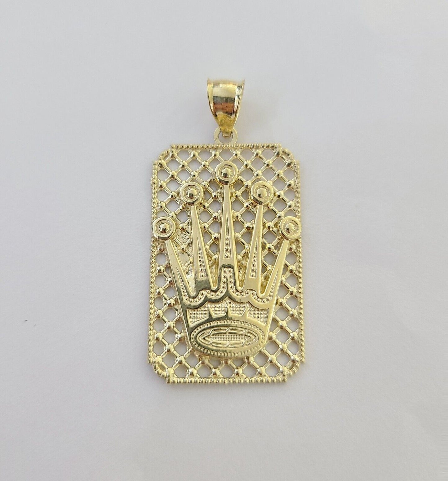 10K Real Yellow Gold Crown Charm Pendant Square Shaped Crown Gold 10kt