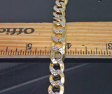 Genuine 10K Yellow Gold Cuban Link Bracelet Diamond Cut Two tone 8" Inch 10mm