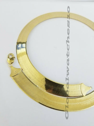 Herringbone Chain Real 10k Yellow Gold 18" 15mm Necklace Lobster lock