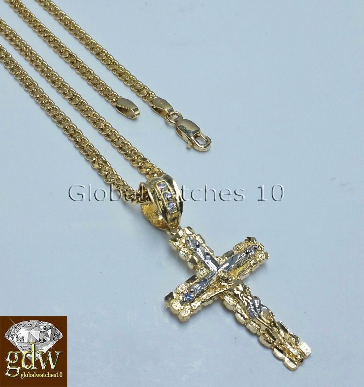 10k Yellow Gold Jesus Cross Charm Pendant 10K 24" Miami Cuban Chain SET Real