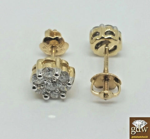 Stunning 14K Yellow Gold Flower Earring Stud 4mm,5mm, 7mm, with Real Diamond