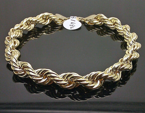 10K Yellow Gold Rope Bracelet  9"  8-9 mm Rope Real 10K