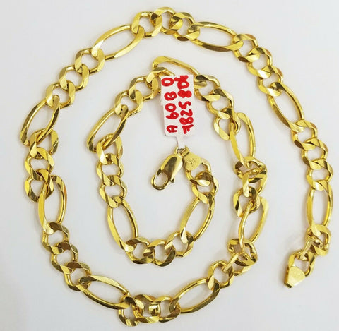 Real Figaro Link Chain 14k solid yellow gold 24inch Necklace Men Women 10mm 14kt