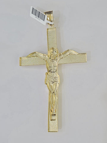 10K Yellow Gold Crucifix Cross Pendant Jesus Christ Charm Women Men