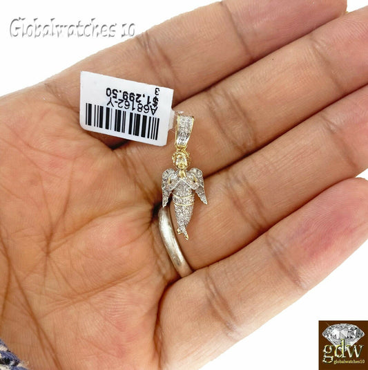 Praying Angel Charm 10k Gold Men Praying Angel Charm Pendant Genuine Diamonds