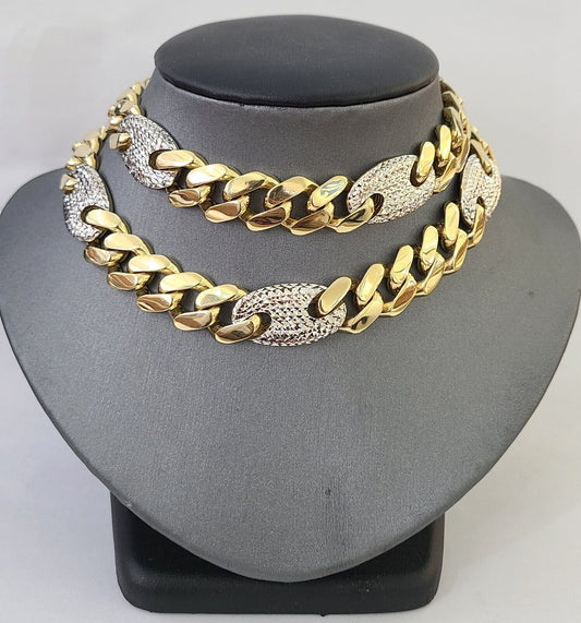 10K Yellow Gold 15mm Miami Cuban Mariner Link Chain Necklace 22" Inch 10Kt