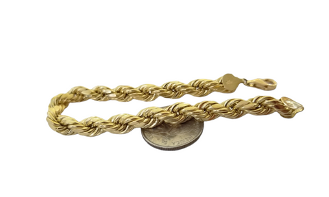 REAL 10k Gold Rope Chain Bracelet 7mm 8" Inch Lobster Clasp Link Rope