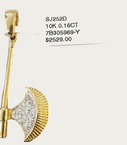 10K Yellow Gold Real Diamond Double Axe Pendent Axe Charm
