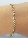 14k Yellow Gold Solid Cuban Figaro Link Bracelet lobster Lock in 8inch Men Women