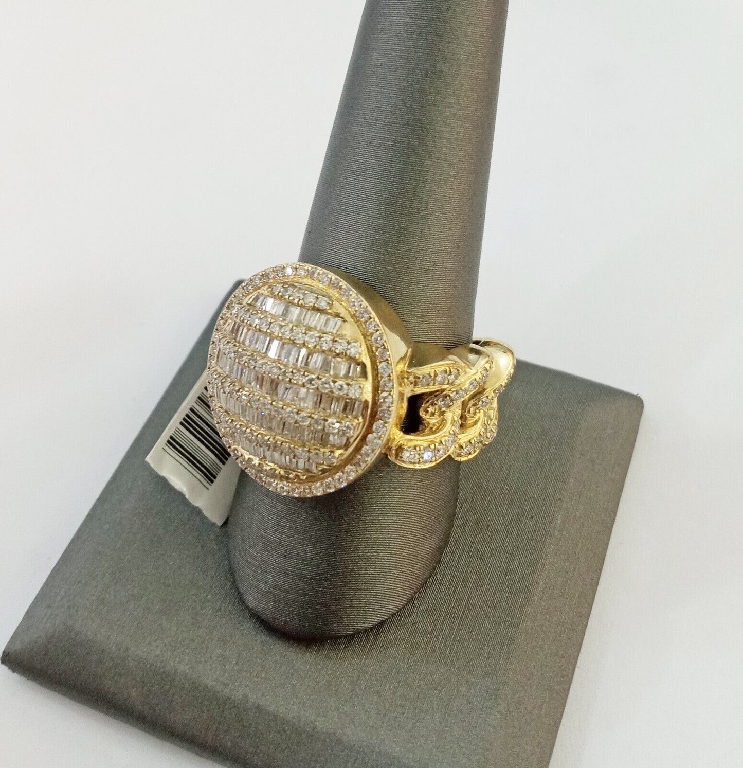 Real 10k Yellow Gold Mens Real Baguette diamond Circular Ring 1.72CT Mens