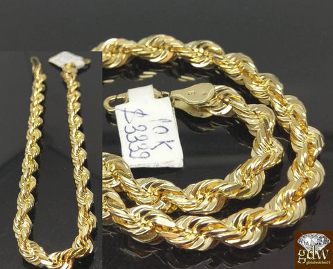 Solid 10k Yellow Gold Rope Bracelet Men 7mm 8" Diamond Cut Lobster MenWomen REAL
