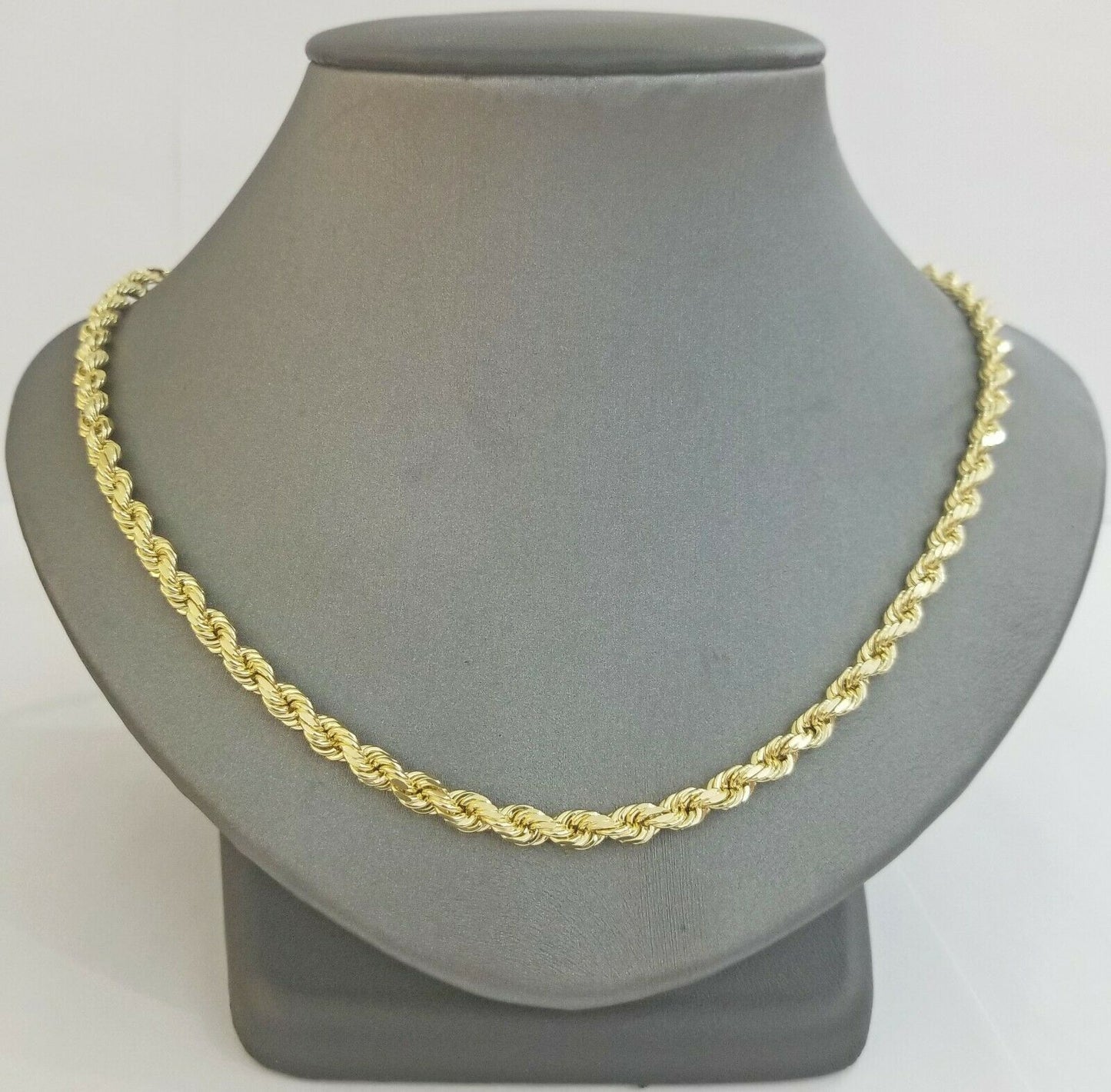 14k Yellow Gold Rope Chain necklace 4.5mm 24Inch diamond cut men women Real 14kt