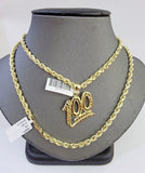 10K Yellow Gold Rope Chain 100 Charm Diamond Cut Men's Women's