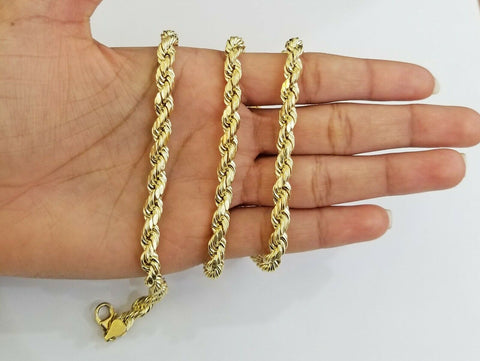 10k REAL Gold Rope Chain 8 mm 28" Yellow gold Necklace Men 10kt diamond cuts
