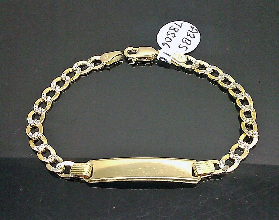 REAL 10K Gold Bracelet Kids ID Bracelet Link Diamond Cut