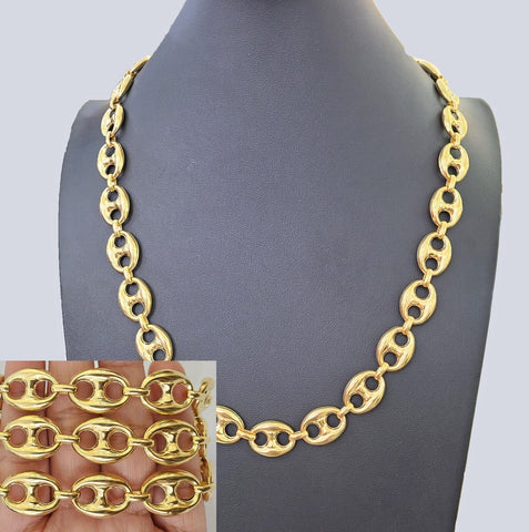 10k Yellow Gold Mariner Cuban Puff Link Chain 24" 15mm Necklace Real Gold
