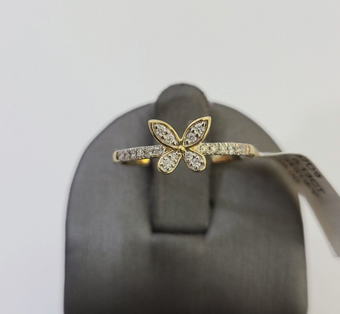 Real 10k Diamond Ladies Ring Butterfly Yellow Gold Women Casual Genuine