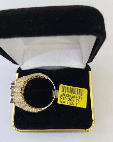 Real 10k Yellow Gold Diamond Ring Plug Socket Shaped Mens Ring