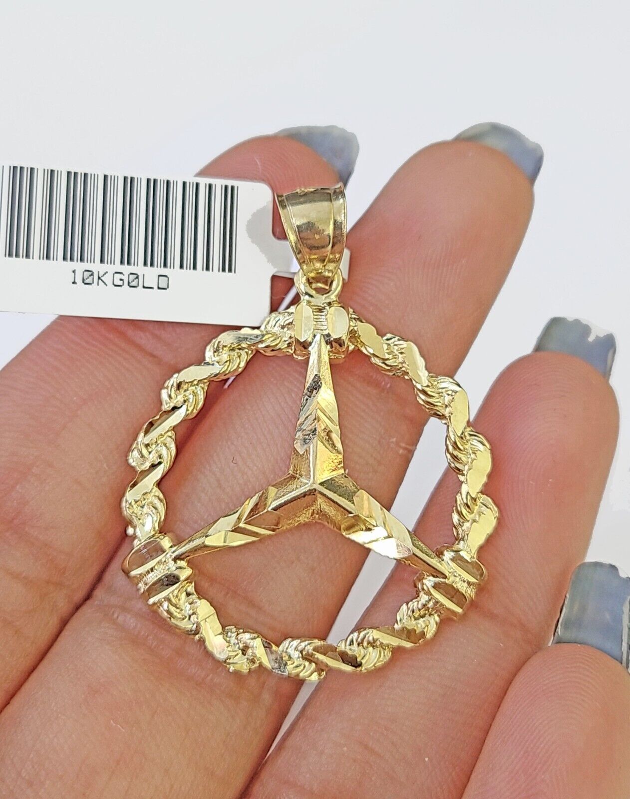 10k Real Yellow Gold Round Mercedes Charm / Pendent 1.5 inches