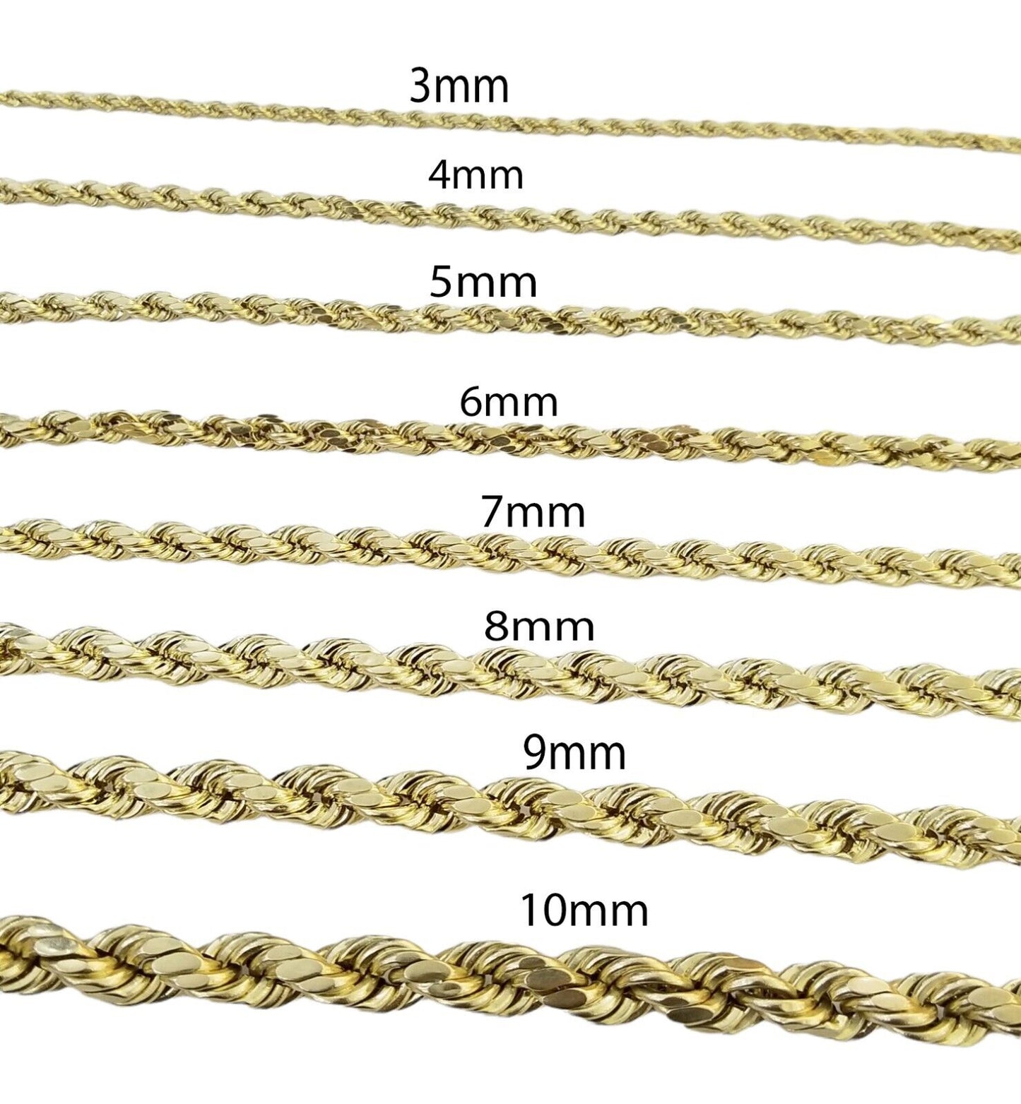 Real 10K Yellow Gold Rope Chain Necklace 26 Inch 3mm- 10mm Real 10k Men Women