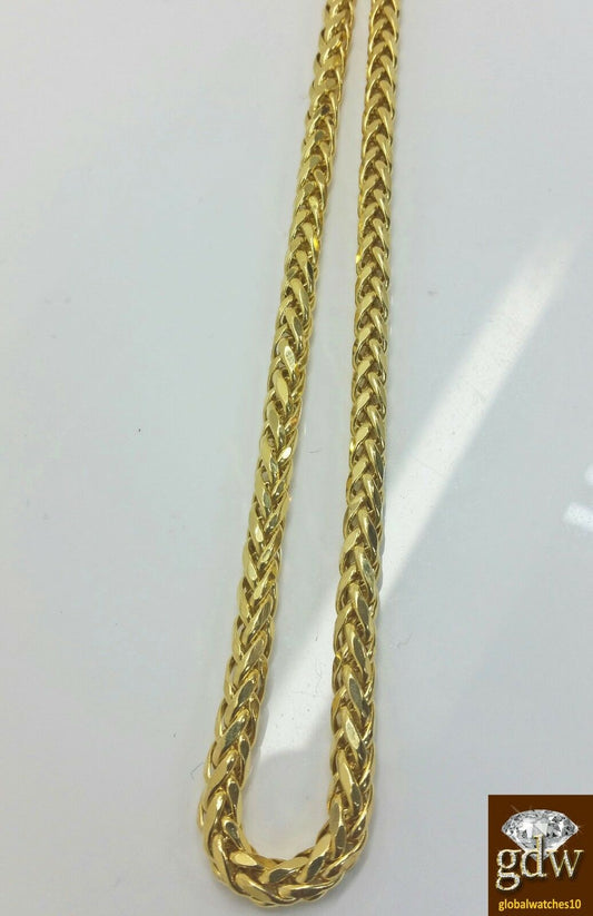 Real 10k Gold 4mm Men yellow Gold Palm Chain Necklace 24" inch Cuban Rope