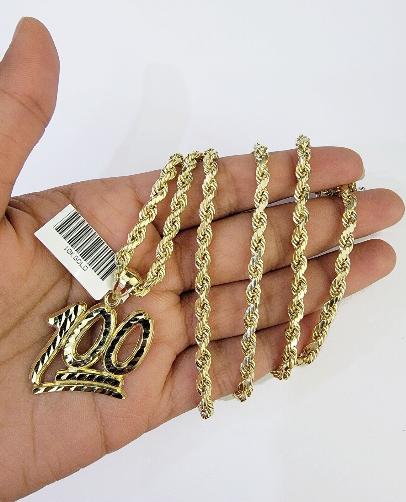 10K Yellow Gold Rope Chain 100 Charm Diamond Cut Men's Women's