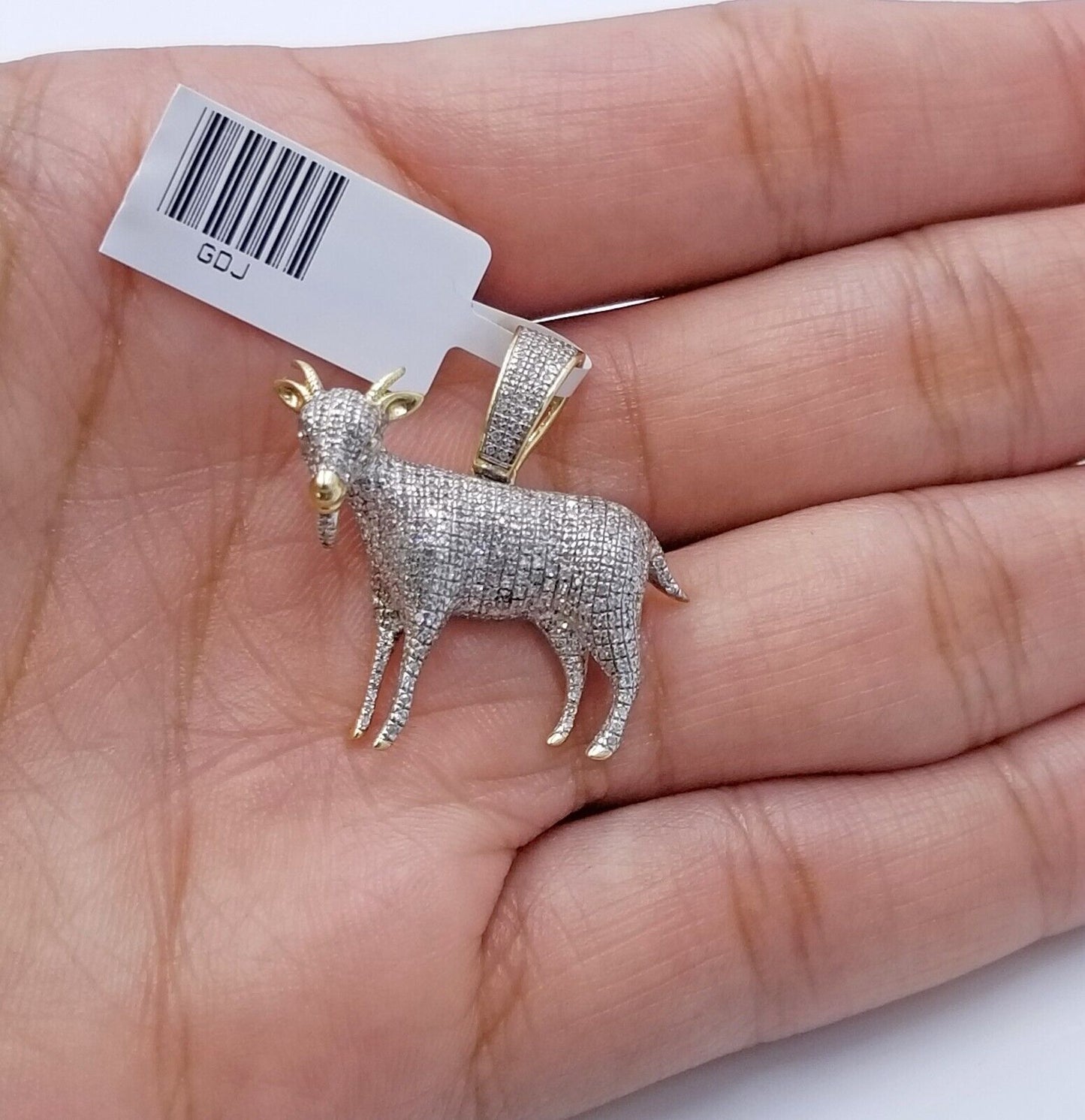 10k Yellow Gold Diamond GOAT Charm Pendant Real Greatest Of All Time