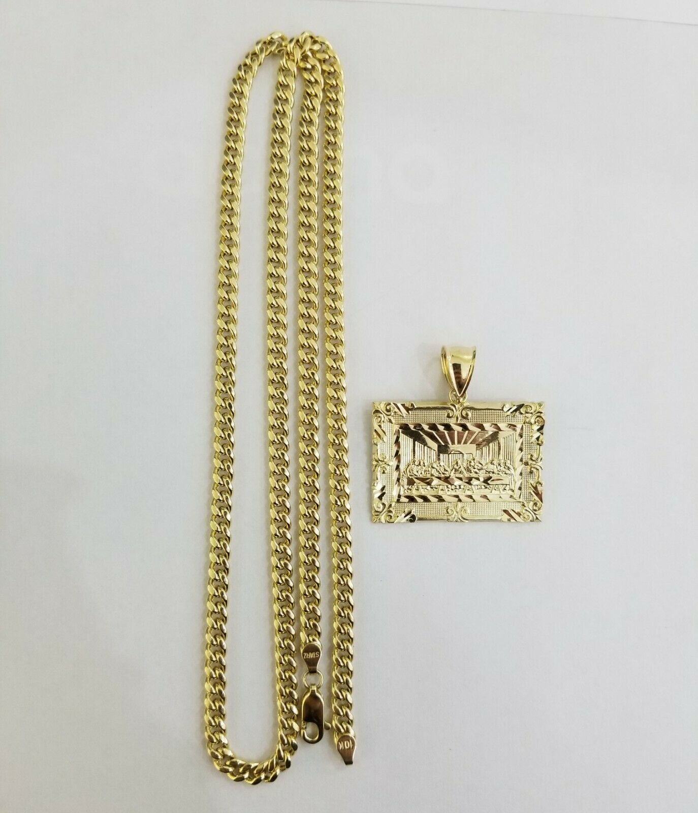 10k last supper charm with Real gold miami cuban chain 24inch, 5mm,10kt gold set