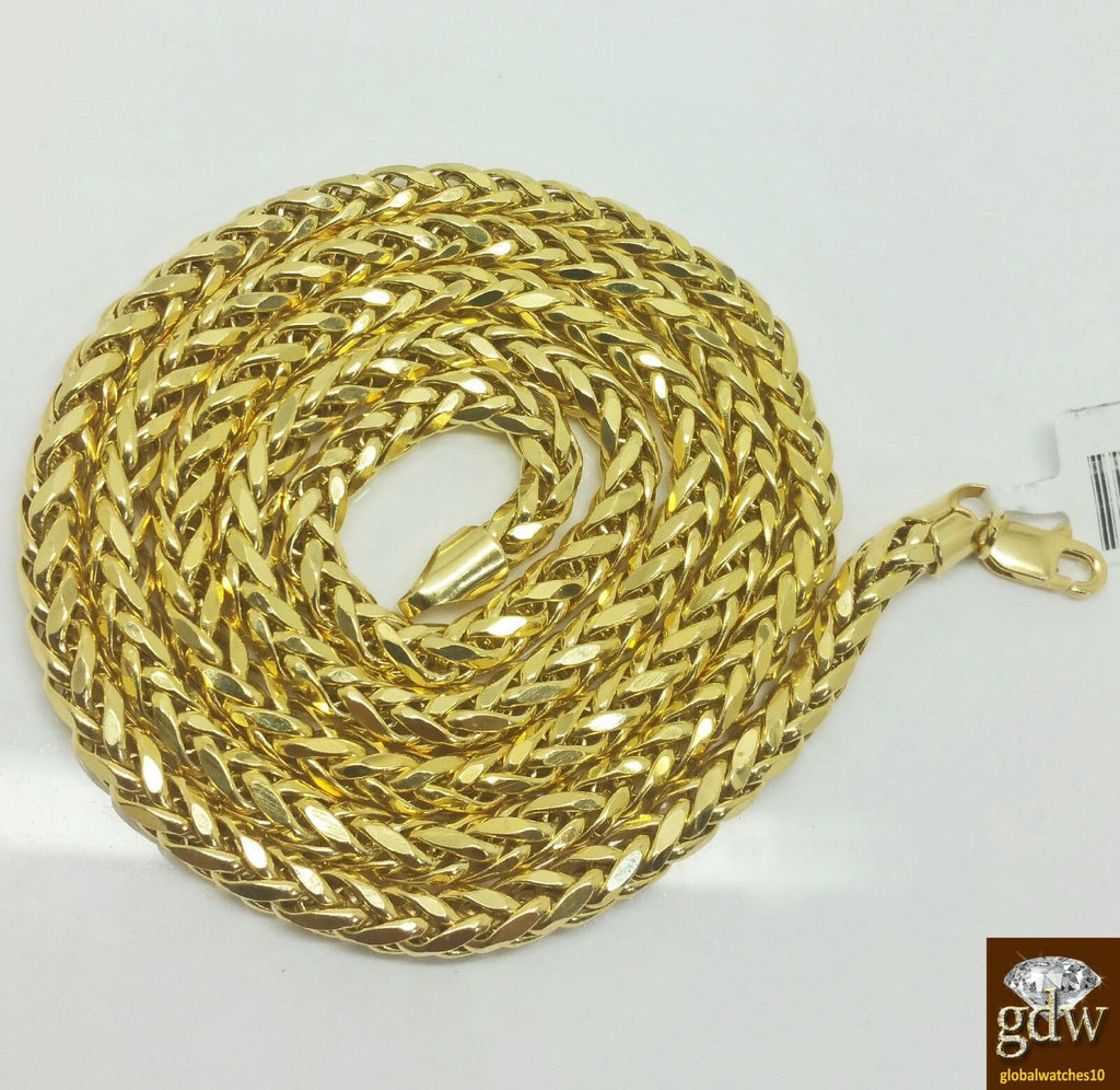 Real 10k Gold 4mm Men yellow Gold Palm Chain Necklace 24" inch Cuban Rope