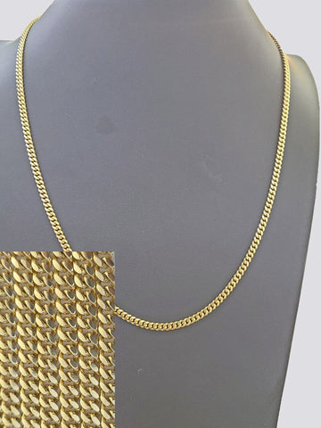 10K Solid Yellow Gold 4mm Miami Cuban Link Chain Necklace 20" Two Chains
