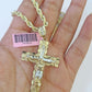 14k Yellow Gold Rope Chain & Jesus Nugget Cross Charm SET 4mm 22 Inches Necklace
