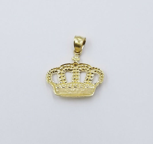 10K Yellow Gold King Crown Charm Pendant Rope Chain 18 20 22 24 26 Inch 3mm