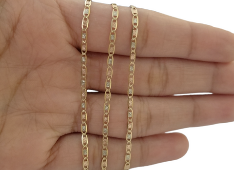 10K Trio Color Gold 2mm Valentino Mariner Anchor Chain Necklace 16" 20" 22" Inch