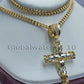 10k Yellow Gold Jesus Cross Charm Pendant 26" Miami Cuban Chain Necklace