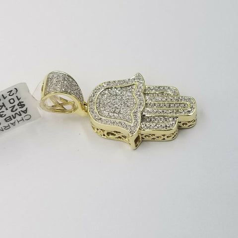 10k Yellow Gold Hamsa Hand 0.28 CT Genuine Diamond Charm Men Diamond Real