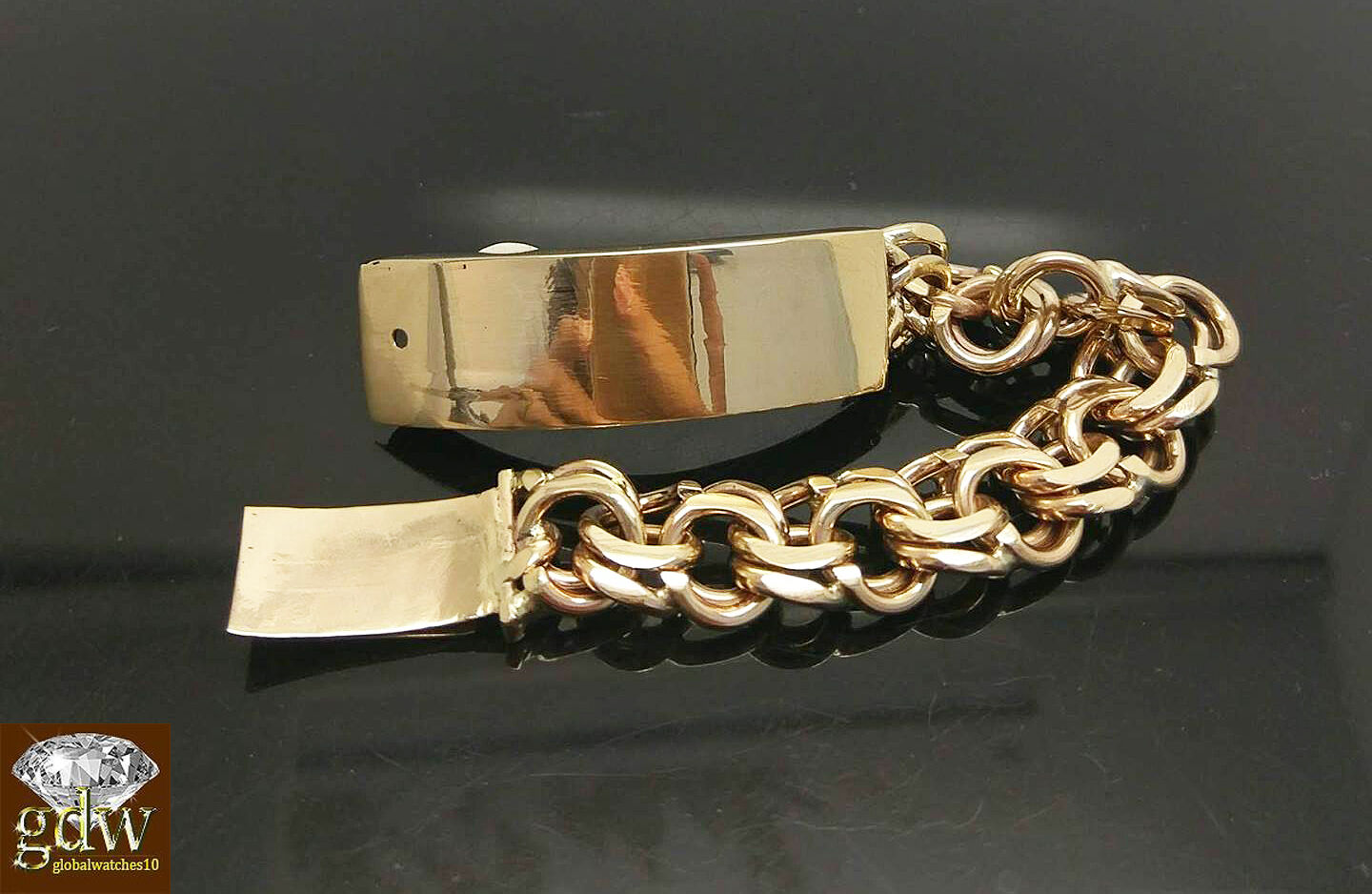 Real solid 10k Gold Chino Id 11mm Bracelet Box Lock Engraving 8"