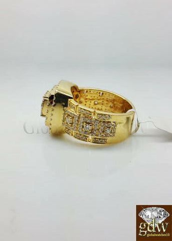 Real New 10k Yellow Gold Men's Square Shaped Wedding Ring Round Diamond size 10