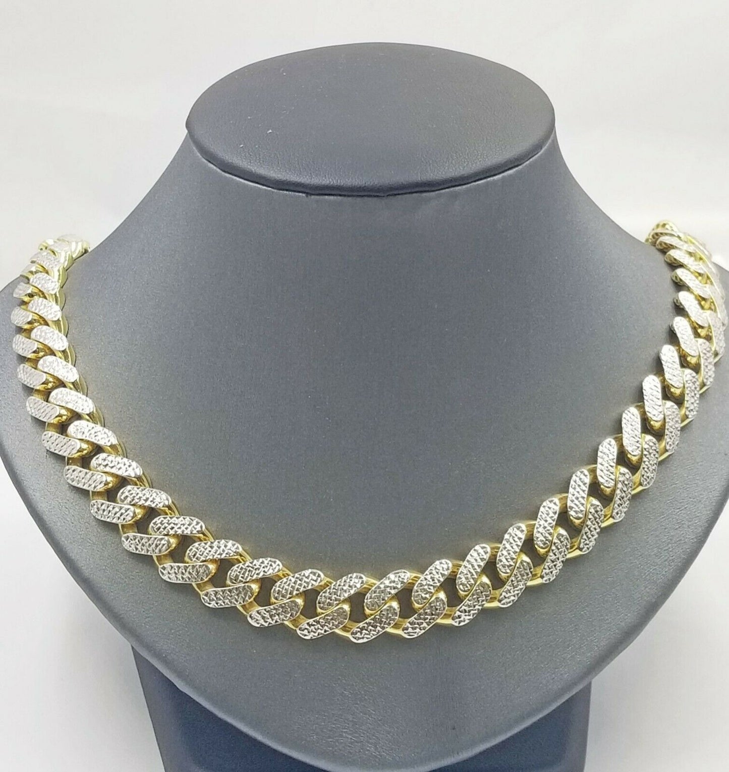 Real 10k Gold Monaco chain`14mm Cuban Link Royal Bracelet Set Diamond Cut