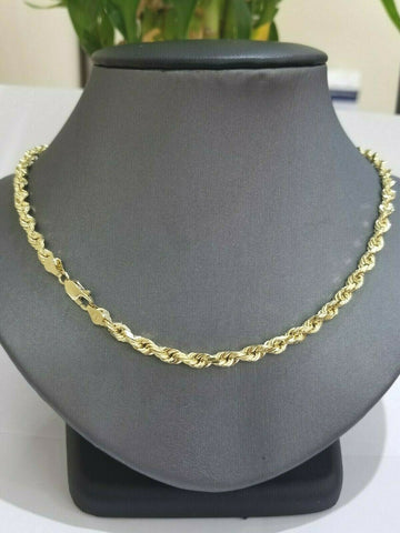 Real 14kt Gold Rope Chain 5mm 18"-26" SOLID 14K Yellow Gold Necklace Diamond cut