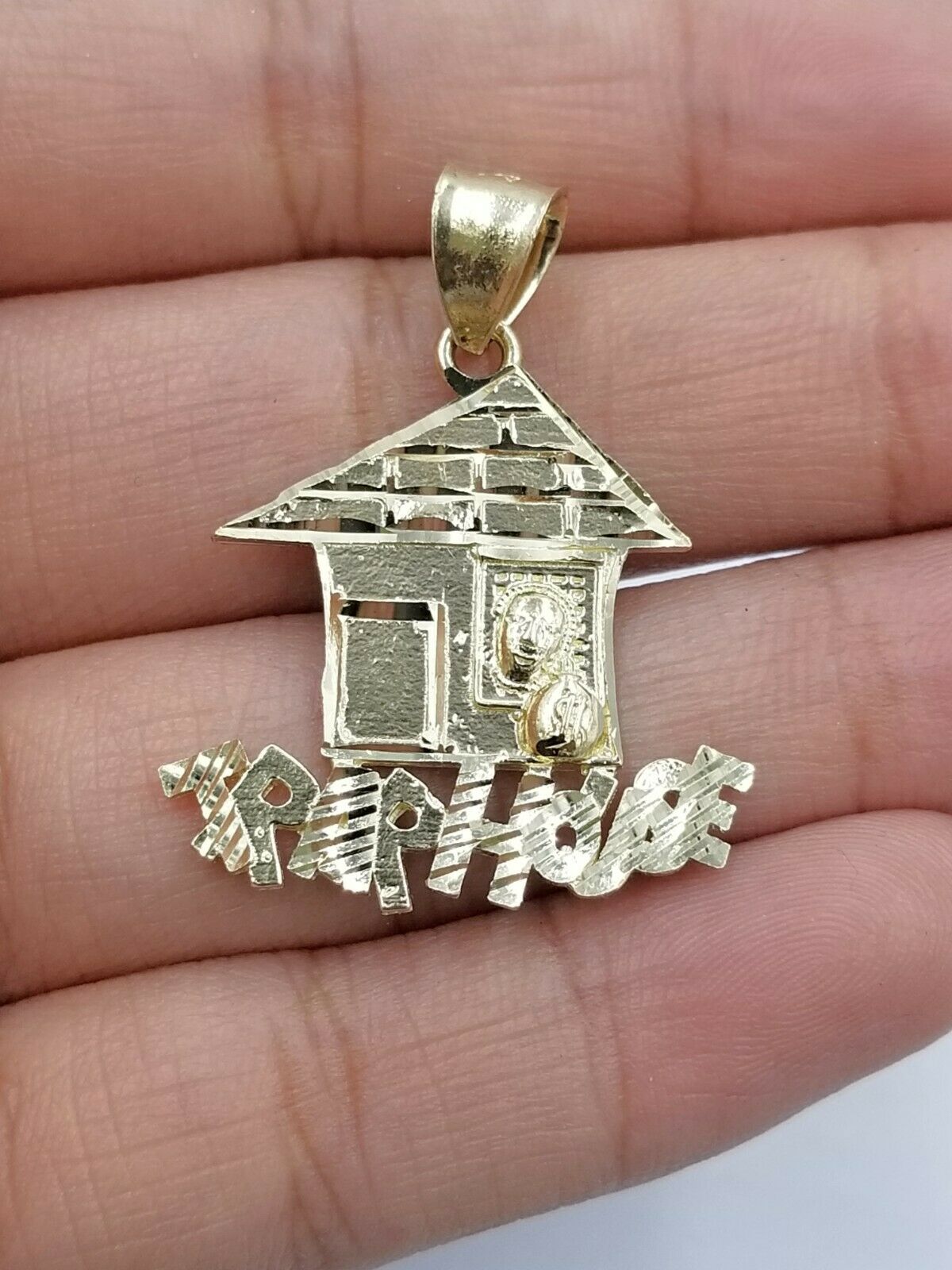 10k Gold Trap House Charm Pendant 2.5mm Rope Chain 18 20 22 24 26 28 Inch