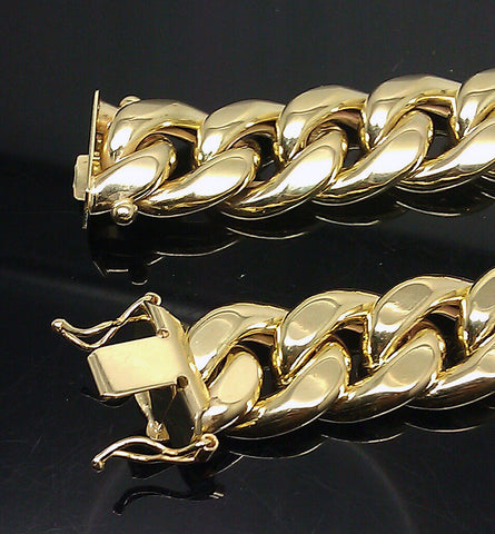 10K Real Yellow Gold Mens 11mm Miami Cuban Bracelet Box Lock 7.5" rope