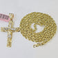 14k Yellow Gold Rope Chain & Jesus Nugget Cross Charm SET 4mm 22 Inches Necklace