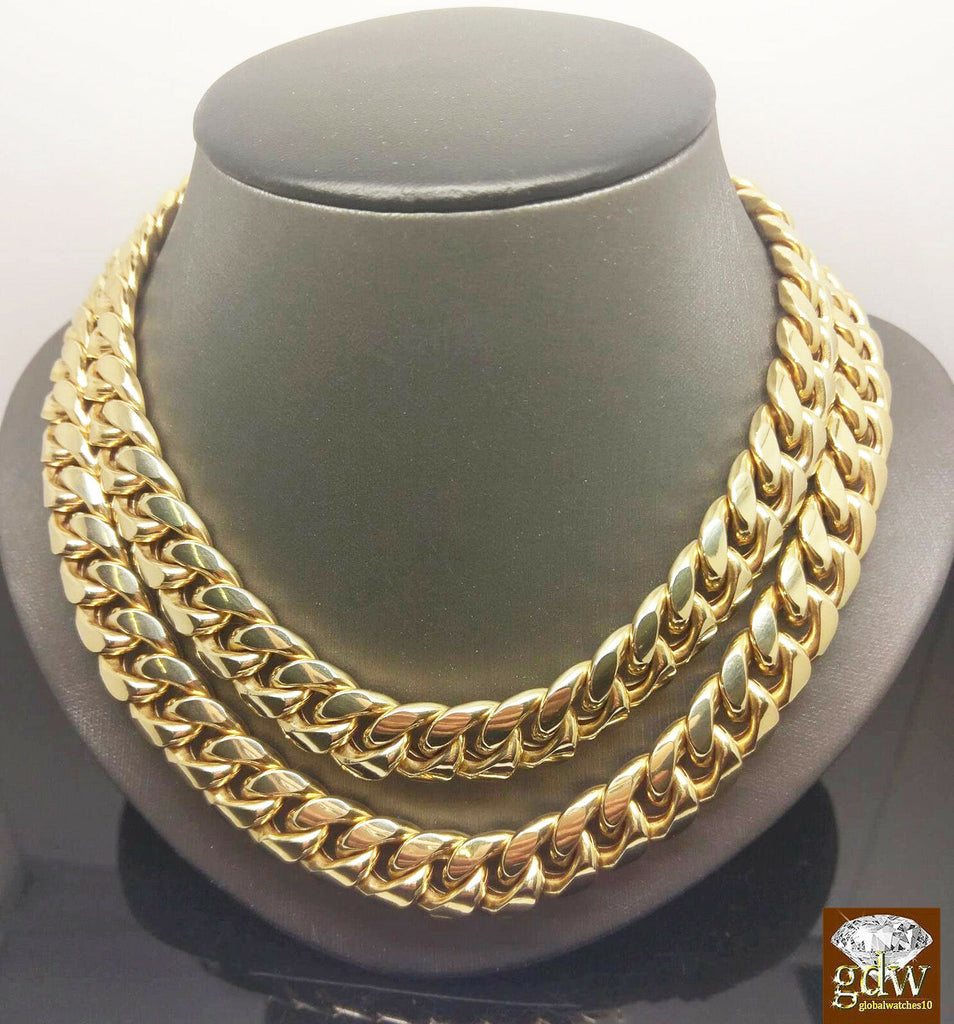 Real  10k Gold  Miami Cuban Chain Necklace 12mm, 30" Inch and 32" inch, Box Lock