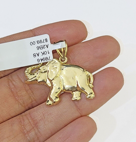 10K Real Yellow Gold Elephant Charm Pendant Gold 10k