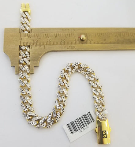 10K Yellow Gold Royal Monaco Cuban Bracelet Diamond Cuts 8" 8mm Real 10kt,Unique