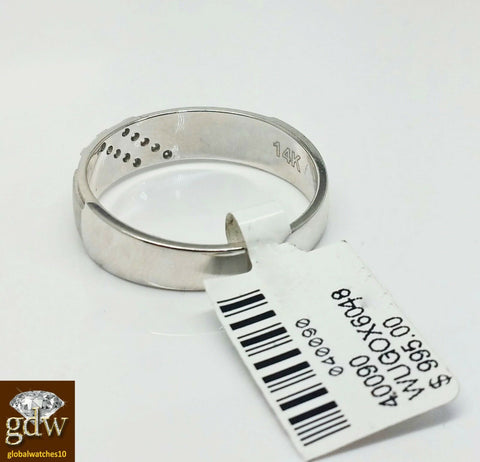 Genuine New 14k Men's White Gold Engagement/Wedding Band With Real Diamonds.
