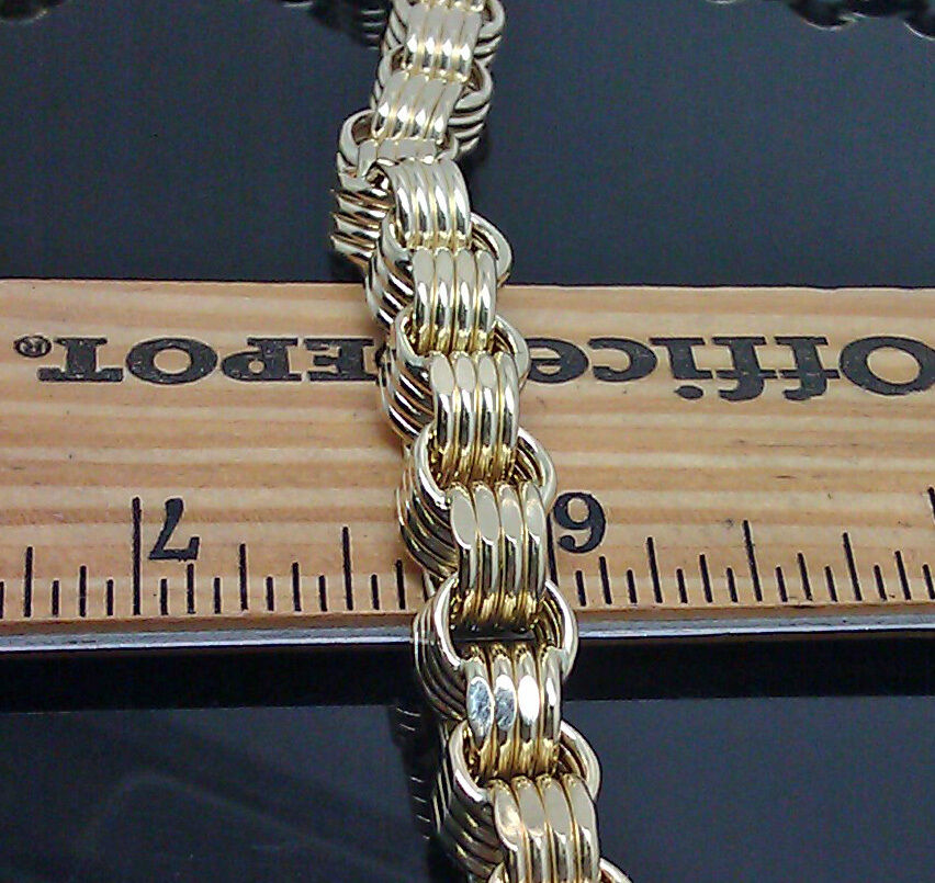 10k Yellow Gold Byzantine Chain Men's Necklace 10 MM 30 Inches, Thick,Real, Box