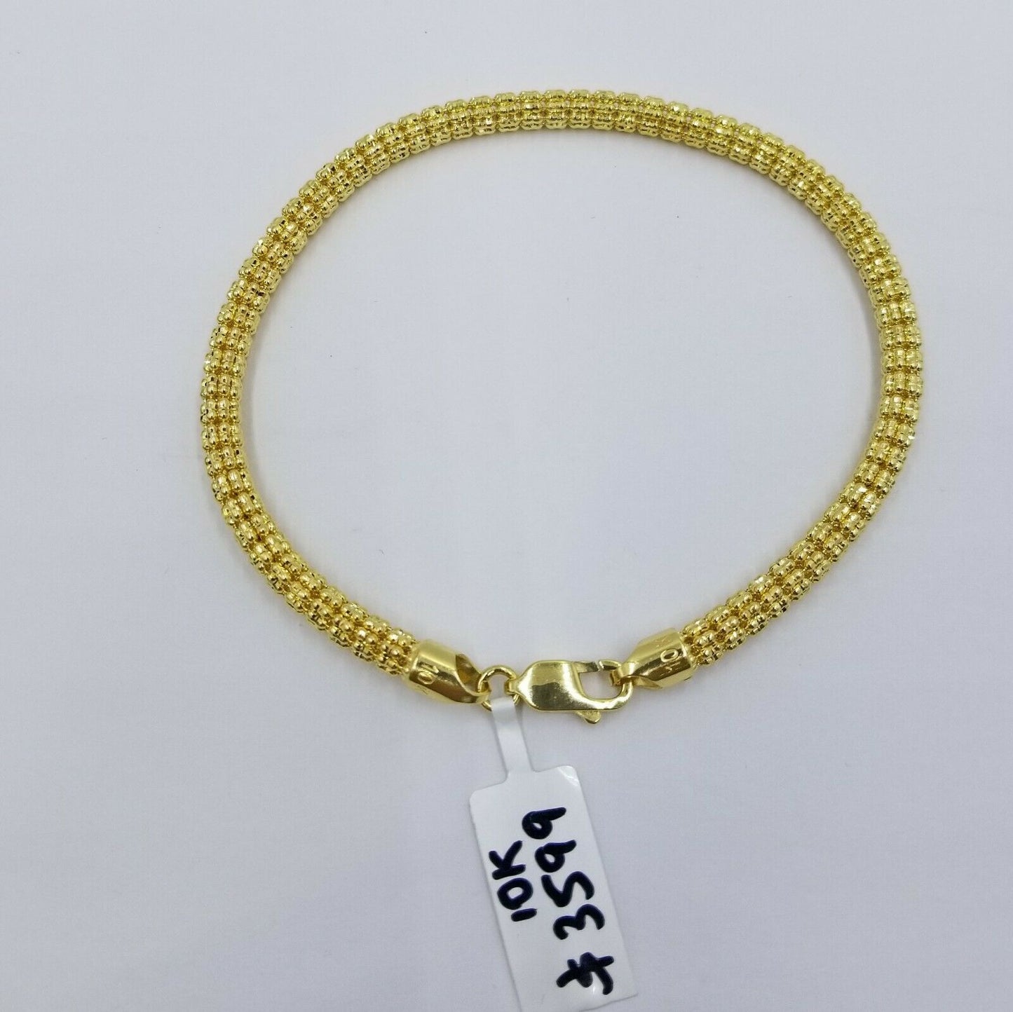 10k Yellow Gold Iced Bead Bracelet Chain Men's Women's Bracelet 9.25" 5mm